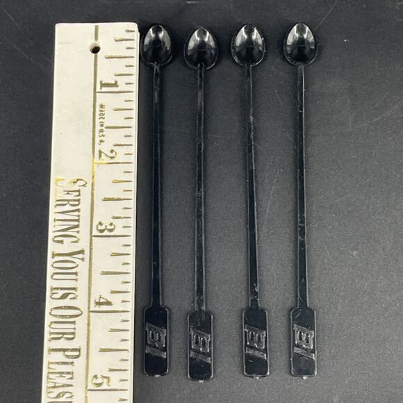 Vintage BI Black Plastic Stir Spoons Coffee McSpoon Lot of 3 Spit-it USA - Picture 3 of 8